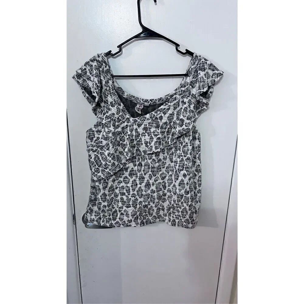 Anthropologie DOLAN Left Coast Leopard Printed Savannah Ruffle Top Size M